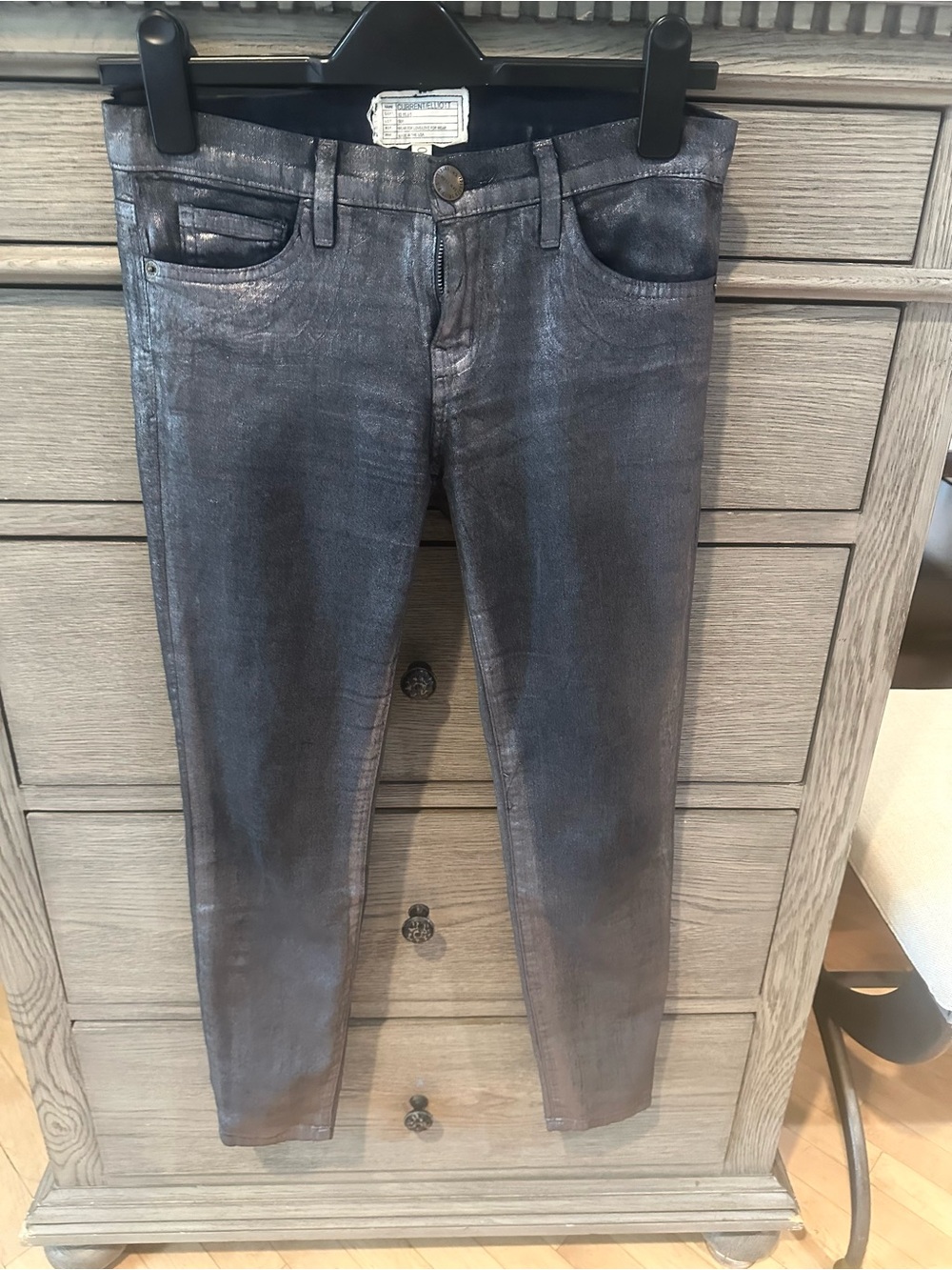 Current/Elliott Metallic Charcoal Skinny Jeans. Size 28, 27” inseam.